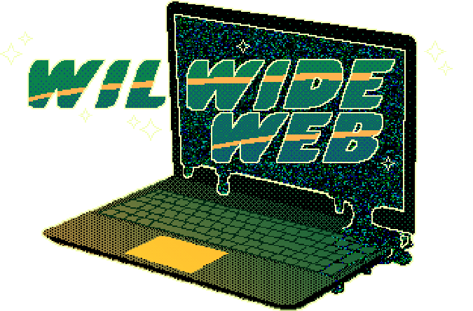 a laptop oozing static with the text Wil Wide Web